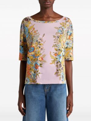 Květinové tričko s potiskem Etro růžové