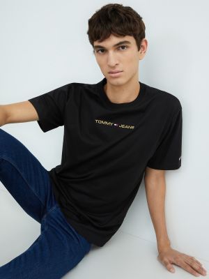 Camiseta con bordado manga corta Tommy Jeans dorado