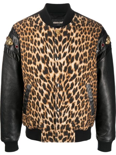 Leopard trykt lang jakke Roberto Cavalli svart