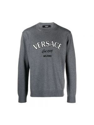 Dzianinowy sweter wełniany Versace szary