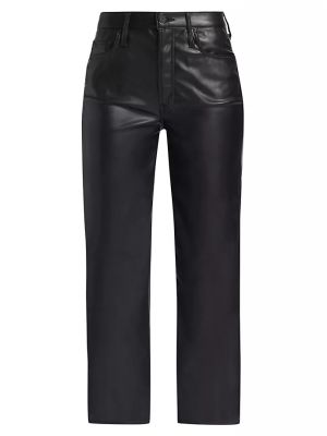 Кожаные прямые брюки с высокой талией из искусственной кожи Mother черные