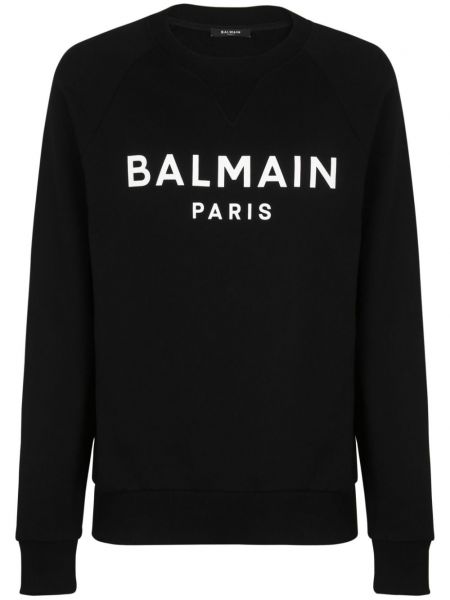Pamučna dugi sweatshirt s printom Balmain crna