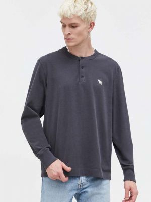 Bavlněné tričko s dlouhým rukávem s dlouhými rukávy s aplikacemi Abercrombie & Fitch šedé