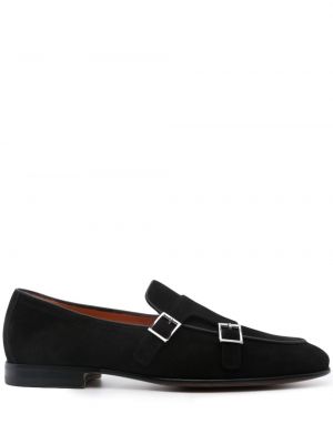 Pantofi monk din piele de căprioară cu cataramă Santoni negru