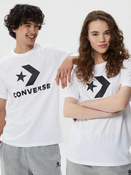 Белая хлопковая футболка со звездочками Converse
