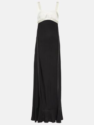 Satynowa sukienka długa Victoria Beckham czarna