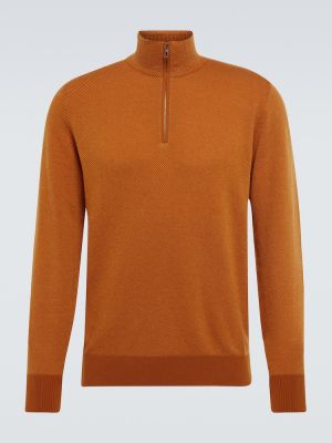 Sweter z kaszmiru na zamek Loro Piana pomarańczowy