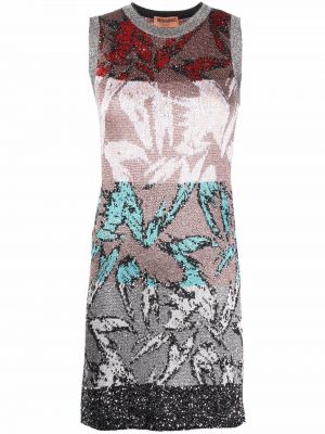 Pletena obleka brez rokavov s cvetličnim vzorcem Missoni srebrna
