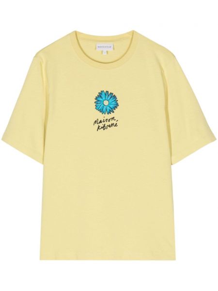 Květinové bavlněné tričko Maison Kitsuné žluté