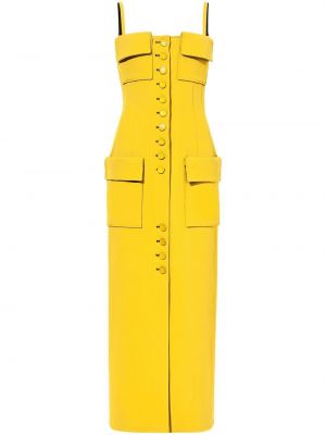 Viskózové midi šaty s knoflíky s kapsami Proenza Schouler - žlutá