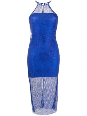 Midi obleka z mrežo Patrizia Pepe modra