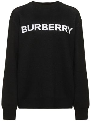 Felpa di lana di cotone in maglia Burberry nero