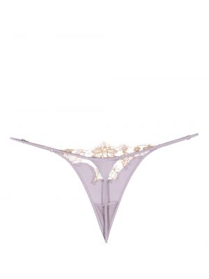 Nėriniuotos gėlėtos šilkinės stringai Kiki De Montparnasse violetinė