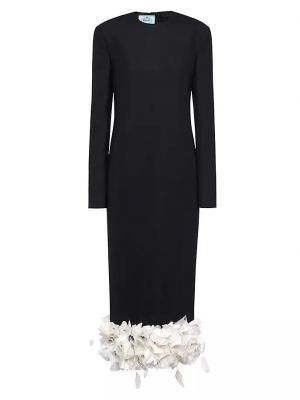 Шерстяное платье миди с вышивкой Prada черное