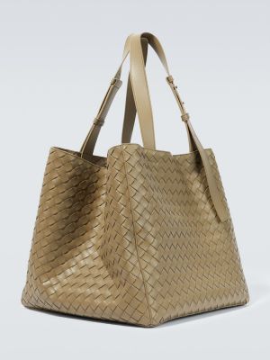 Δερμάτινη τσάντα shopper Bottega Veneta μπεζ