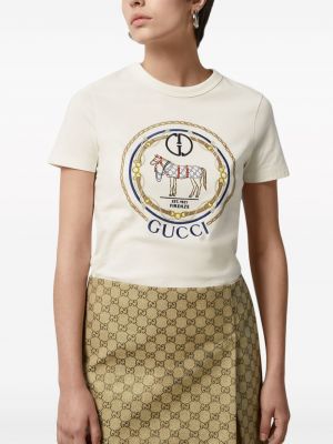 Haftowana koszulka bawełniana Gucci biała