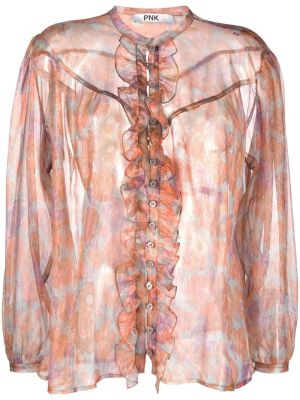 Svilena srajca s cvetličnim vzorcem s potiskom Pnk rjava