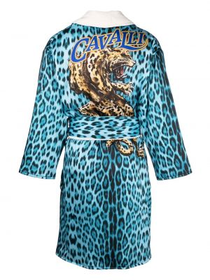 Leopardimustriga mustriline hommikumantel Roberto Cavalli sinine