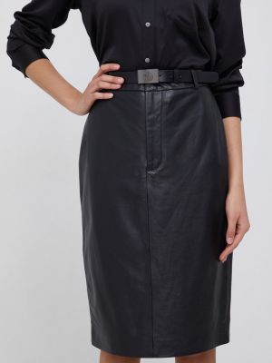 Kožená sukně Lauren Ralph Lauren černá barva, mini, jednoduchá