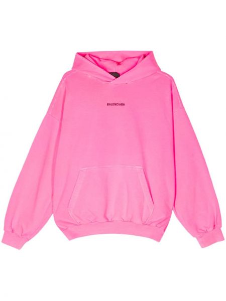 Pamučna hoodie s kapuljačom s vezom Balenciaga ružičasta