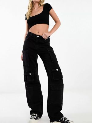 Тканевые брюки с карманами Bershka черные