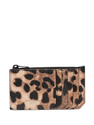 Leopardimustriga mustriline nahast rahakott Saint Laurent pruun