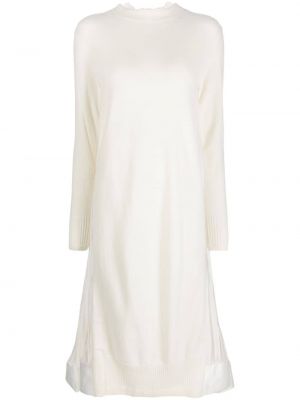 Μάλλινη μίντι φόρεμα Sacai λευκό