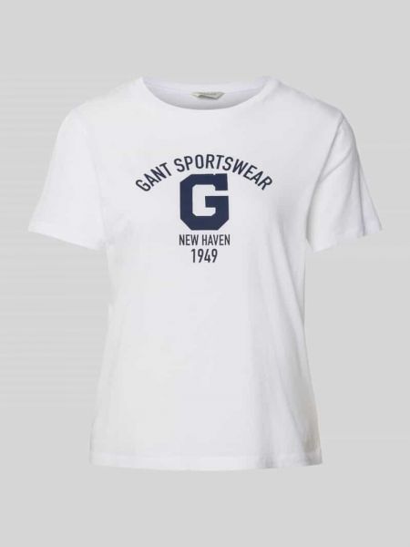 Koszulka bawełniana z nadrukiem Gant biała