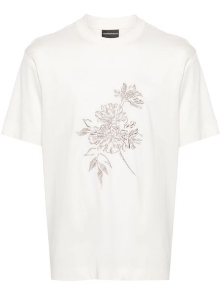 Tricou cu model floral Emporio Armani alb