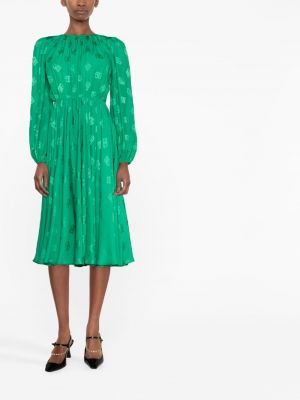 Hedvábné midi šaty s potiskem Dolce & Gabbana zelené
