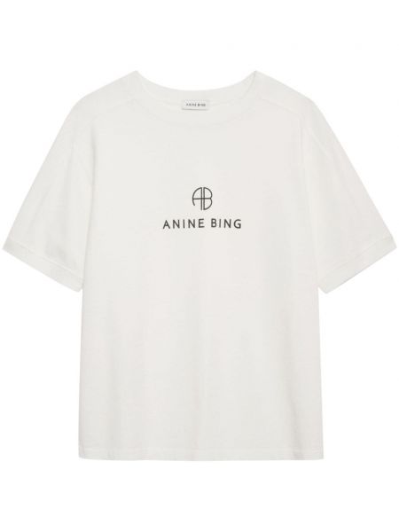 Bavlněné tričko s potiskem Anine Bing bílé