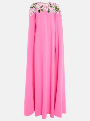 Haftowana sukienka długa w kwiatki Oscar De La Renta różowa