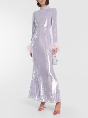 Dlouhé šaty s perím Self-portrait fialová