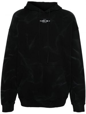 Raštuotas medvilninis džemperis su gobtuvu 44 Label Group juoda