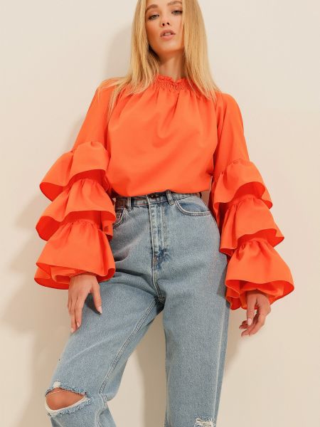 Fonott blúz Trend Alaçatı Stili narancsszínű