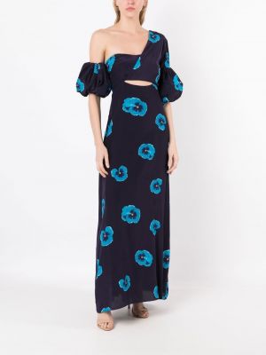 Květinové koktejlové šaty s potiskem Isolda modré