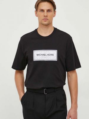 Памучна тениска с дълъг ръкав с апликация Michael Kors черно