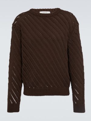 Ažurový bavlnený sveter Lemaire hnedá