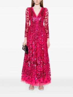 Sukienka wieczorowa z cekinami Needle & Thread różowa