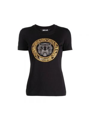 Czarna koszulka z nadrukiem w tygrysie prążki Just Cavalli