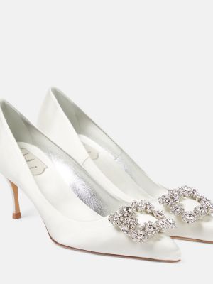 Сатенени полуотворени обувки на цветя Roger Vivier бяло