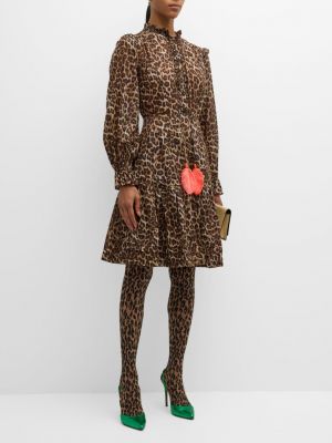 Коричневое леопардовое платье миди с принтом Maison Common