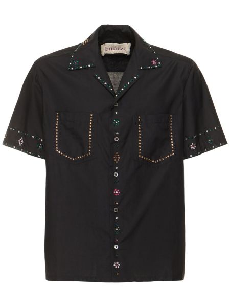 Bavlněná hedvábná košile Baziszt černá