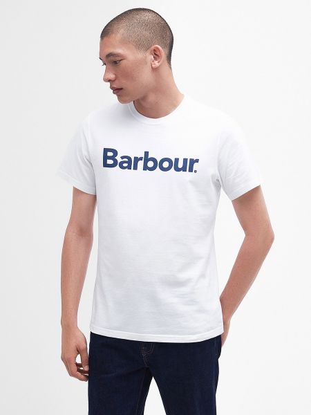 Camiseta de algodón manga corta de cuello redondo Barbour blanco
