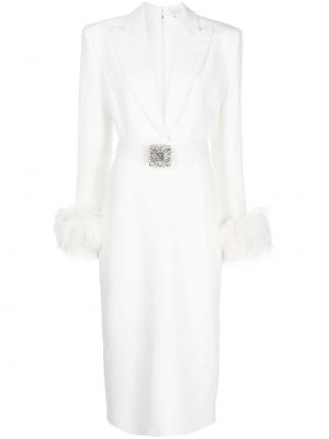 Sukienka koktajlowa w piórka z kryształkami Andrew Gn biała