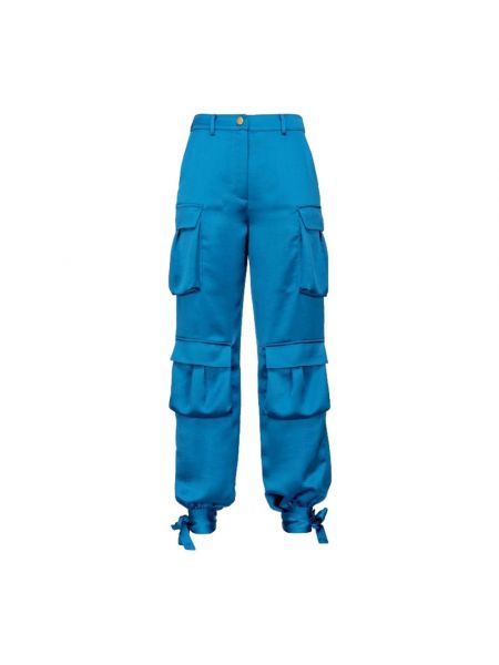Satynowe spodnie cargo Pinko niebieskie