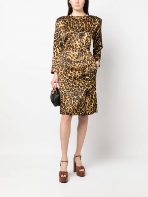 Raštuotas šilkinis suknele leopardinis Saint Laurent Pre-owned