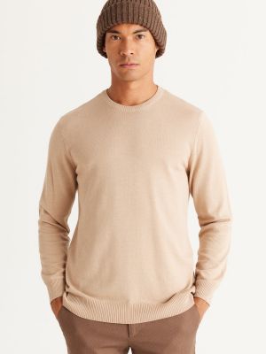 Bavlnený priliehavý sveter so slieňovým vzorom Altinyildiz Classics béžová
