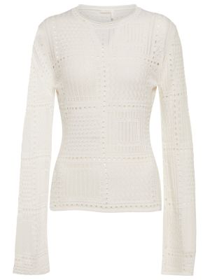 Jedwabny sweter wełniany z kaszmiru Chloã© biały