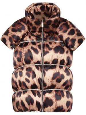 Pérová prešívaná vesta s potlačou s leopardím vzorom Philipp Plein hnedá